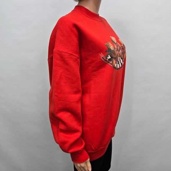 Vintage 90s Miller Sweatshirt XL Joy Teddy Bear Christmas USA Made Mockneck Red - Picture 6 of 11